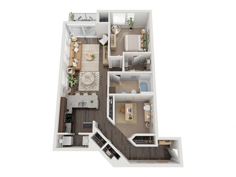 Floor plan for 1 bed, 1 bath, 964 sqft